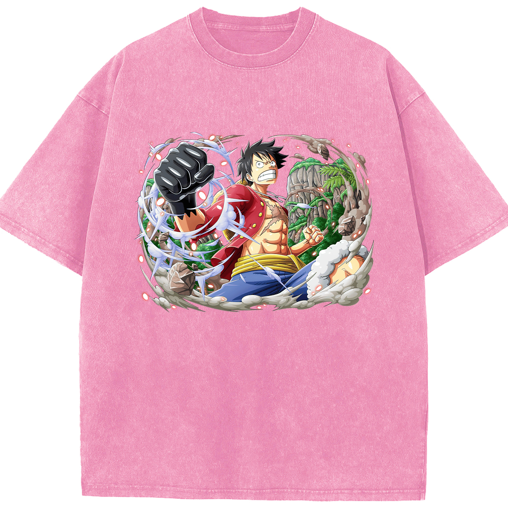 ワンピース モンキー・D・ルフィ ONE PIECE Monkey D. Luffy 綿100% ヴィンテージ風 半袖Tシャツ（フロントプリント）